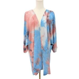 Tie Dye Open Front Kimono Duster Soft Stretch Layering Piece Plus Size 3X